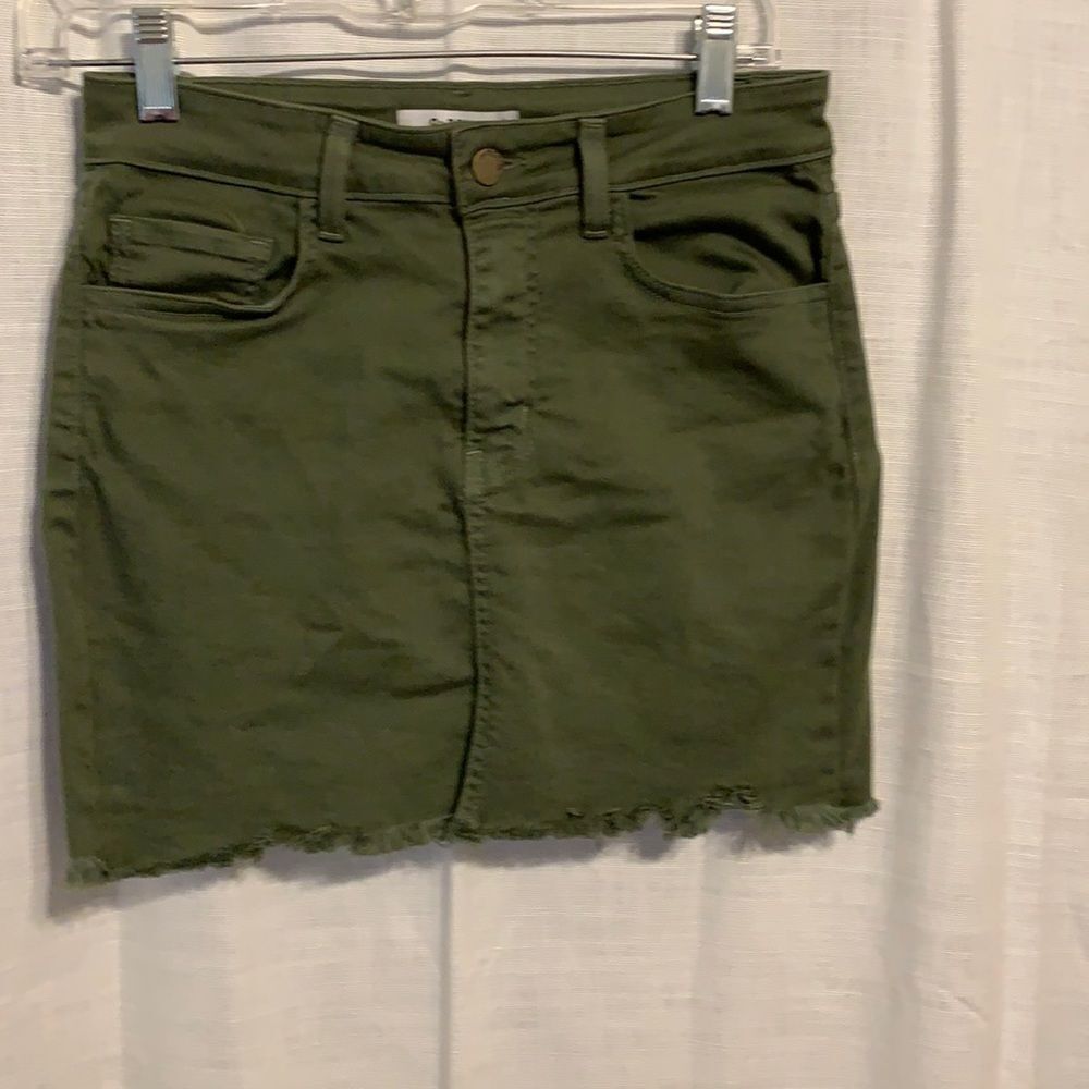 O2 Denim olive green distressed mini skirt size small